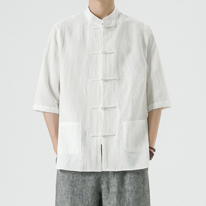 2025夏季风男装唐装汉服短袖中式复古大码衬衫A118-C803P80图片