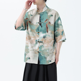 夏季风男装新中式短袖冰丝印花半袖衬衫汉服A118-C22P65控88，男装T恤，电商A118