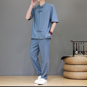 夏季风唐装天丝亚麻高端短袖轻奢套装男A118-TZ2502P165控228图片