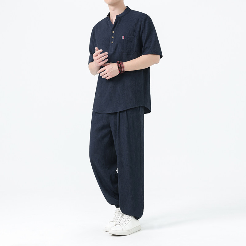夏季风唐装复古冰丝套装中式大码衬衫男A118-TZ2506P115控198,男装衬衫,电商A118
