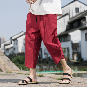 夏季风棉麻休闲裤新中式大码哈伦裤宽松阔腿裤男A118-K88P30图片
