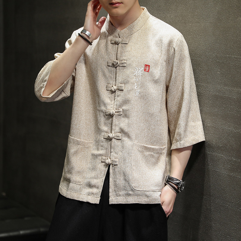 夏季风唐装衬衫中式复古汉服短袖宽松大码衬衣男A118-D51P60,男装T恤,电商A118
