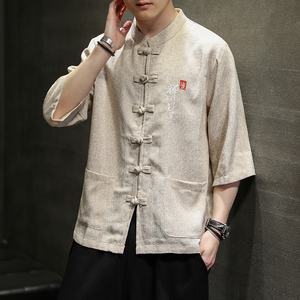 夏季风男装衬衫唐装汉服中式复古大码刺绣衬衣男A118-D51P60图片