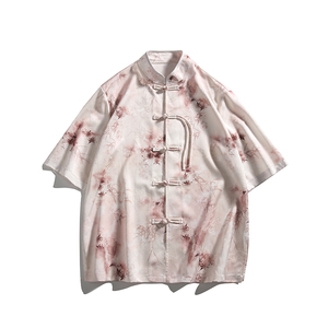 夏季风唐装汉服短袖印花衬衫中式复古大码衬衣男A118-C19P65图片
