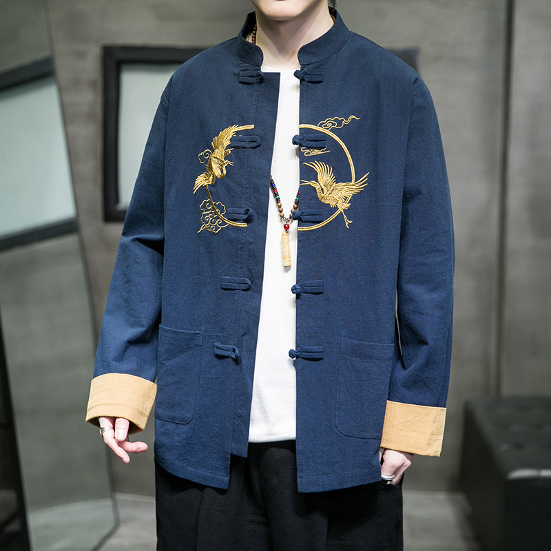 春季风男装唐装中式复古立领刺绣仙鹤大码衬衫A118-SY61P75,男装衬衫,电商A118