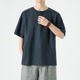纯亚麻春夏风唐装短袖圆领盘扣大码T恤男A118-T908P85，男装T恤，电商A118