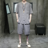 夏季风棉麻套装亚麻大码唐装短袖T恤男A118-TZ201-P110控168，男装休闲套装，电商A118