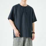 纯亚麻春夏风唐装短袖圆领盘扣大码T恤男A118-T908P85，男装T恤，电商A118