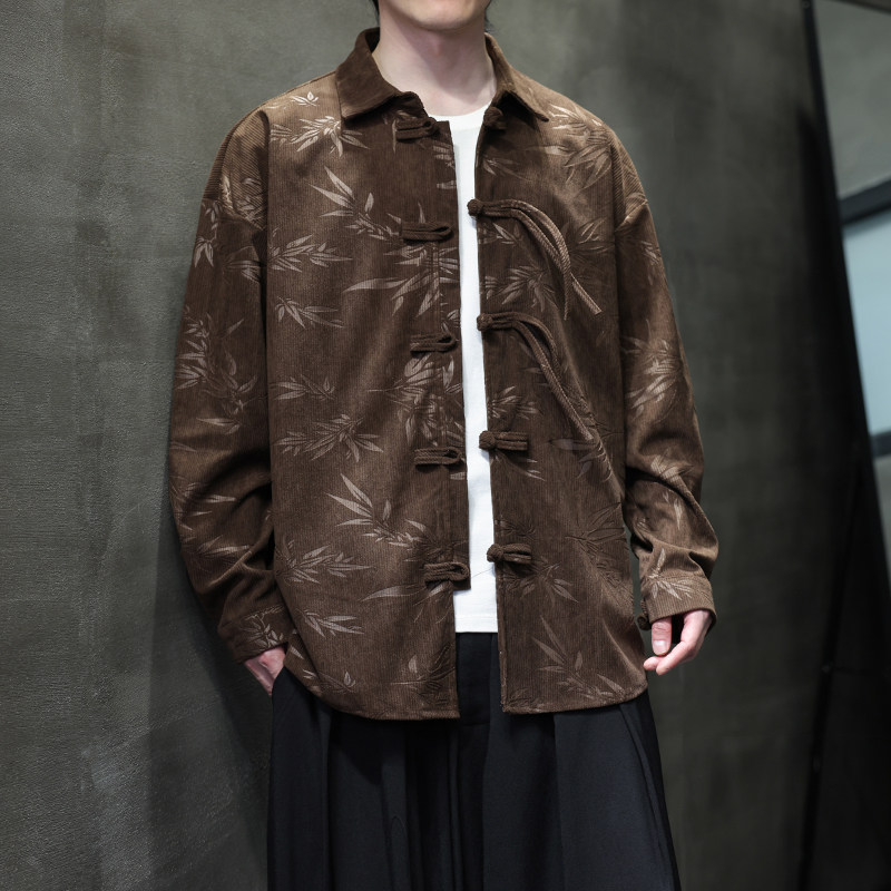 2025秋季风男装衬衫灯芯绒压花复古盘扣长袖外套A118-C828P70,男装衬衫,电商A118