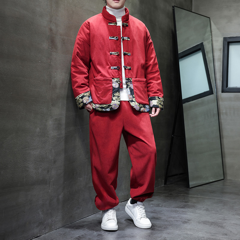 冬季风棉衣套装中式唐装印花保暖棉袄休闲裤男A118-TZ09P205，男装休闲裤，电商A118