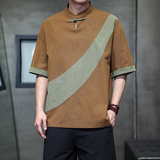 2025夏季风男装短袖唐装汉服棉麻复古T恤A118-T006P65控99，男装T恤，电商A118