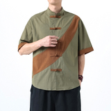 夏季风唐装中式棉麻短袖复古大码拼接衬衫A118-C032P70控99，男装T恤，电商A118