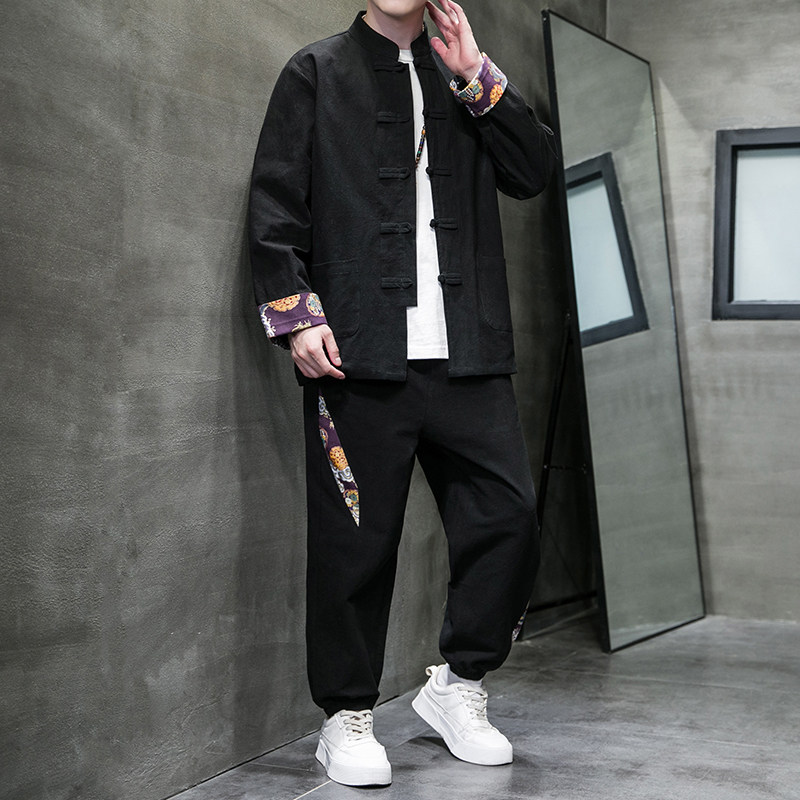 秋季风棉麻复古套装新中式唐装汉服两件套男A118-TZ205P105,男装休闲套装,电商A118