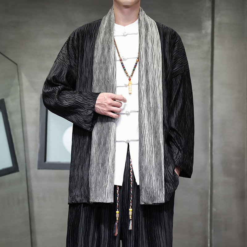 秋冬风男装汉服中式套装复古丝绒压皱风衣TZ11-P140,男装风衣,电商A118