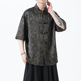 夏季风男装冰丝短袖衬衫新中式印花改良汉服A118-C21P65控88，男装T恤，电商A118
