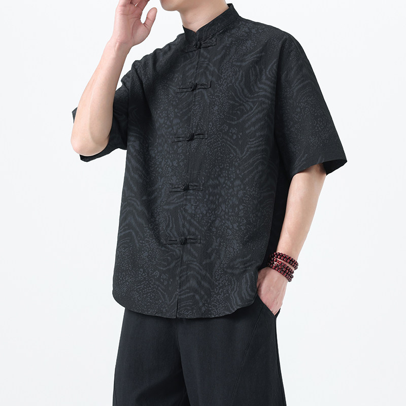 夏季风男装新中式唐装短袖大码复古青年衬衫A118-C033P70控99,男装T恤,电商A118