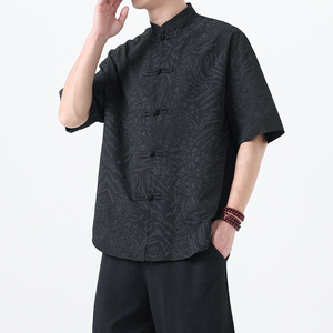 夏季风男装新中式唐装短袖大码复古青年衬衫A118-C033P70控99图片