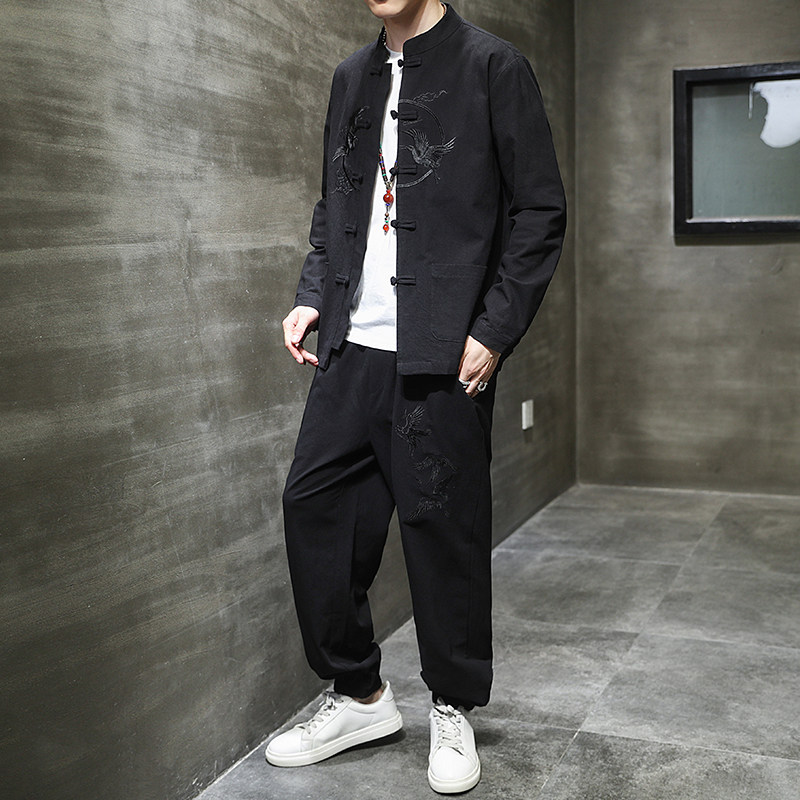 秋季风男装刺绣套装中式复古大码唐装两件套A118-TZ2028P105,男装休闲套装,电商A118