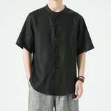 纯亚麻夏季风男装短袖新中式衬衫盘扣唐装A118-C805-P85，男装T恤，电商A118