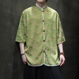 夏季风男装短袖唐装汉服大码衬衣中式印花衬衫A118-C03P65图片