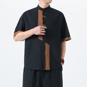 2025夏季风唐装汉服短袖复古大码青年衬衫男A118-C031P70控99图片