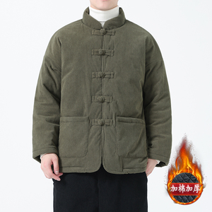 冬季风棉衣中式复古唐装大码灯芯绒纯色外套男A118-MY010P140图片