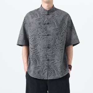 2025夏季风短袖衬衫唐装汉服印花大码T恤男A118-C033P70控99图片
