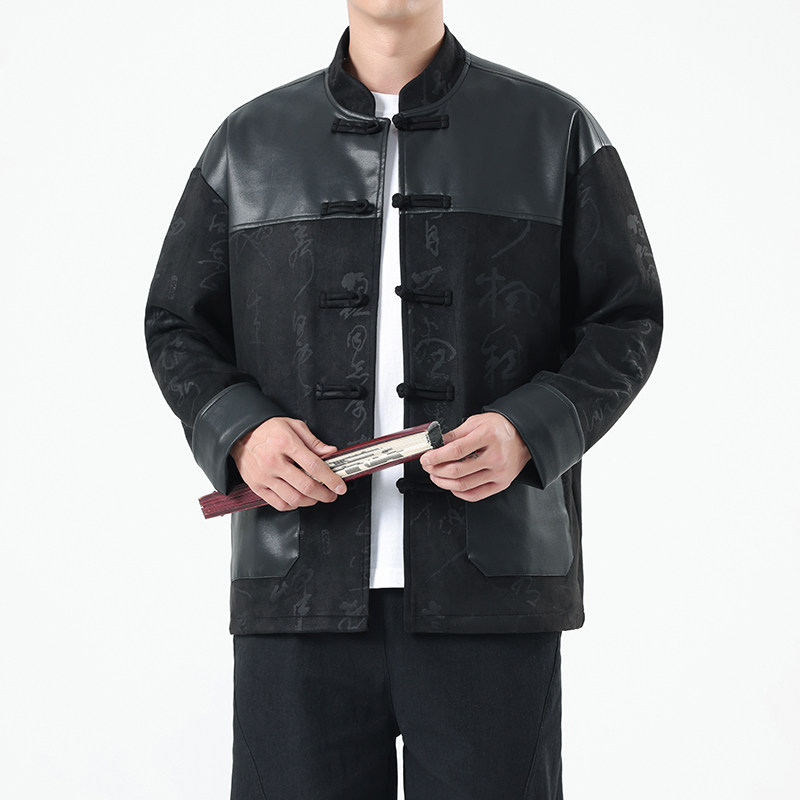 春季风男装夹克新中式复古唐装汉服麂皮绒外套A118-A8831P120,男装夹克,电商A118