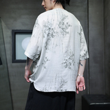 夏季风男装棉麻短袖新中式亚麻汉服印花T恤A118-C23P65控88，男装T恤，电商A118