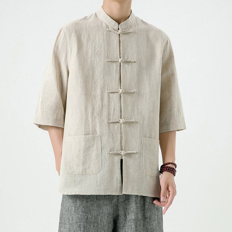 新中式男装风亚麻唐装夏季五分袖宽松汉服男DS-A118-C803-P80图片