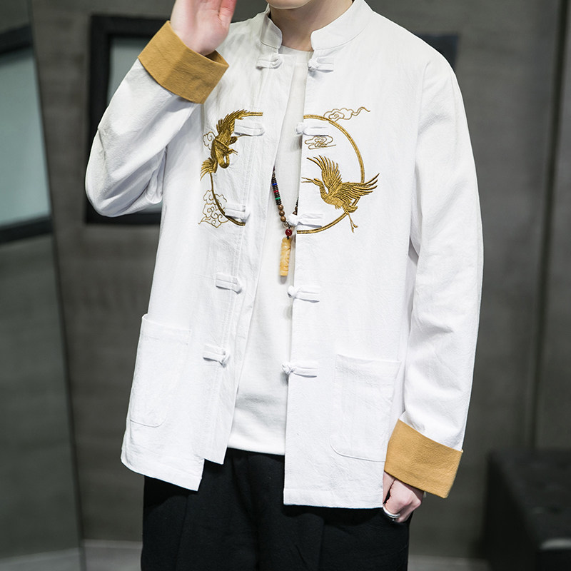 秋季风男装衬衫新中式棉麻唐装汉服绣花夹克外套A118-SY61P75,男装夹克,电商A118