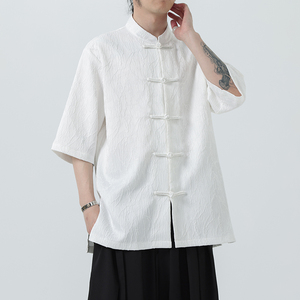 夏季风男装盘扣新中式刺绣唐装大码短袖衬衫A118-C09P70控98图片