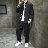 春季风棉麻拼花大码盘扣套装男衬衫两件套A118-TZ2023-P95，男装衬衫，电商A118