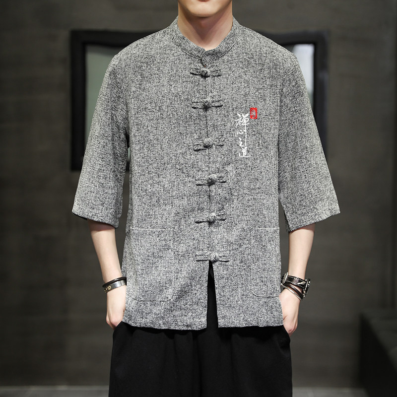 夏季风男装衬衫唐装汉服中式复古大码刺绣衬衣男A118-D51P60图片