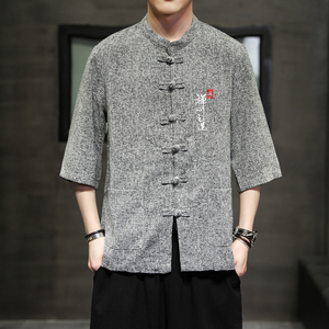 夏季风男装衬衫唐装汉服中式复古大码刺绣衬衣男A118-D51P60图片