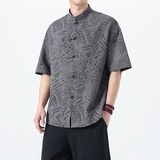 2025夏季风短袖衬衫唐装汉服印花大码T恤男A118-C033P70控99，男装T恤，电商A118