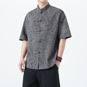 2025夏季风短袖衬衫唐装汉服印花大码T恤男A118-C033P70控99