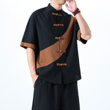 夏季风男装短袖棉麻亚麻唐装汉服大码T恤衬衣118-C032P70控99，男装T恤，电商A118