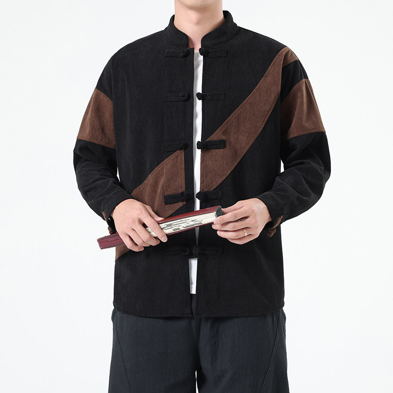 秋季风衬衫灯芯绒唐装汉服拼接长袖衬衣外套A118-A8819P68,男装衬衫,电商A118