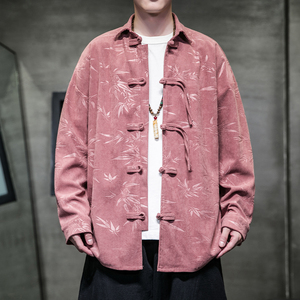 秋冬风衬衫灯芯绒压印新中式唐装汉服复古外套男A118-C828P70图片