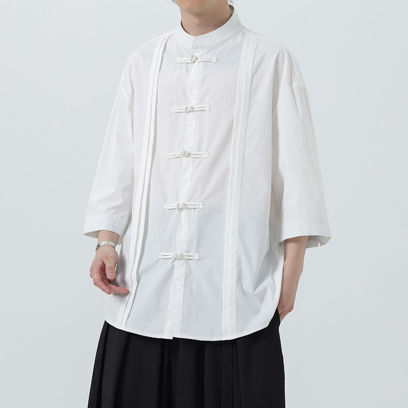夏季风男装新中式冰丝盘扣唐装大码短袖衬衫A118-C10P70控98,男装衬衫,电商A118