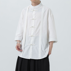 夏季风男装新中式冰丝盘扣唐装大码短袖衬衫A118-C10P70控98