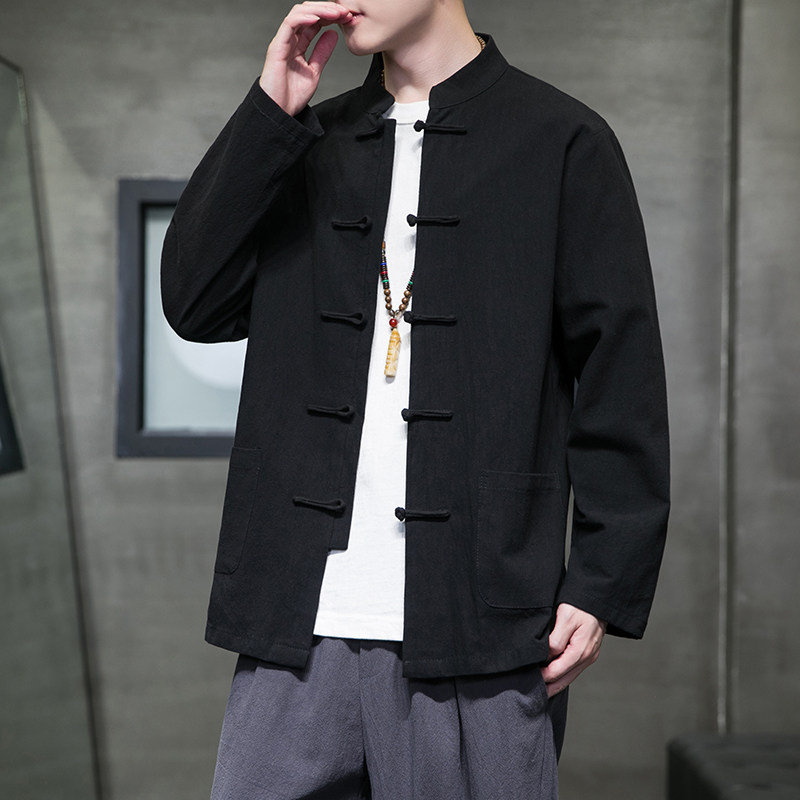 秋季风唐装棉麻衬衫新中式汉服亚麻衬衣外套男A118-C817P45,男装衬衫,电商A118