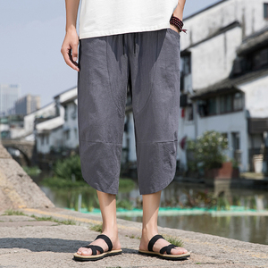 夏季风棉麻七分裤复古阔腿裤新中式宽松休闲裤男A118-K88P30图片