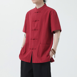 夏季风男装青年新中式棉麻短袖唐装汉服衬衫A118-C815P40控68，男装衬衫，电商A118