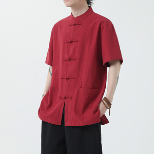 夏季风男装青年新中式棉麻短袖唐装汉服衬衫A118-C815P40控68图片