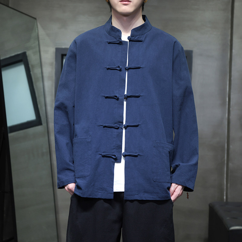 2025秋季风棉麻亚麻衬衫唐装汉服长袖中式衬衣男A118-C817P45图片