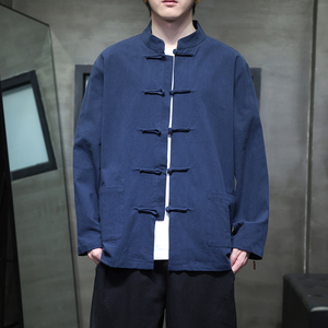 2025秋季风棉麻亚麻衬衫唐装汉服长袖中式衬衣男A118-C817P45图片