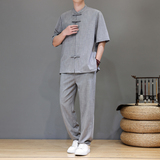 夏季风天丝亚麻唐装短袖茶服大码套装A118-TZ2502P165控228，男装休闲套装，电商A118