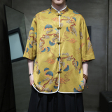 2024风男装夏季冰丝印花短袖唐装宽松衬衣T恤A118-C01P65控88，男装T恤，电商A118